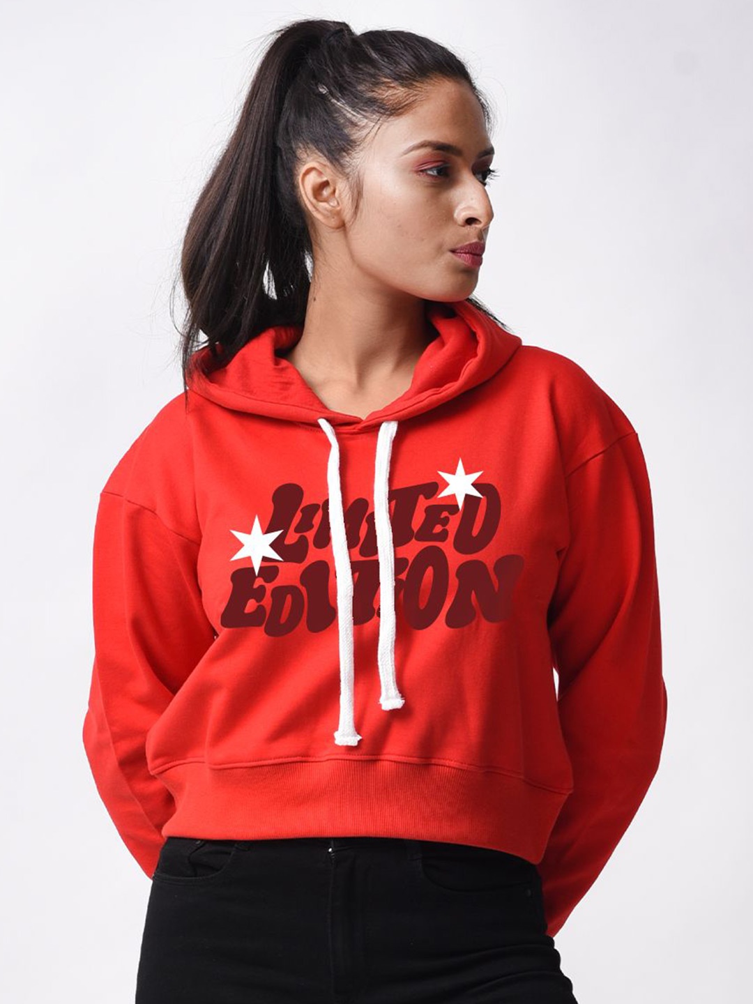 

Bloopers Store Women Typography Printed Hooded Winter Sweatshirt, Red