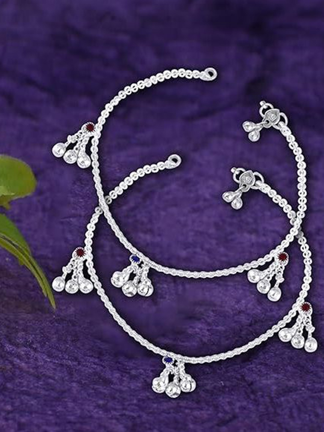 

Lila Set of 2 Silver-Plated Stone Studded & Beaded Anklets