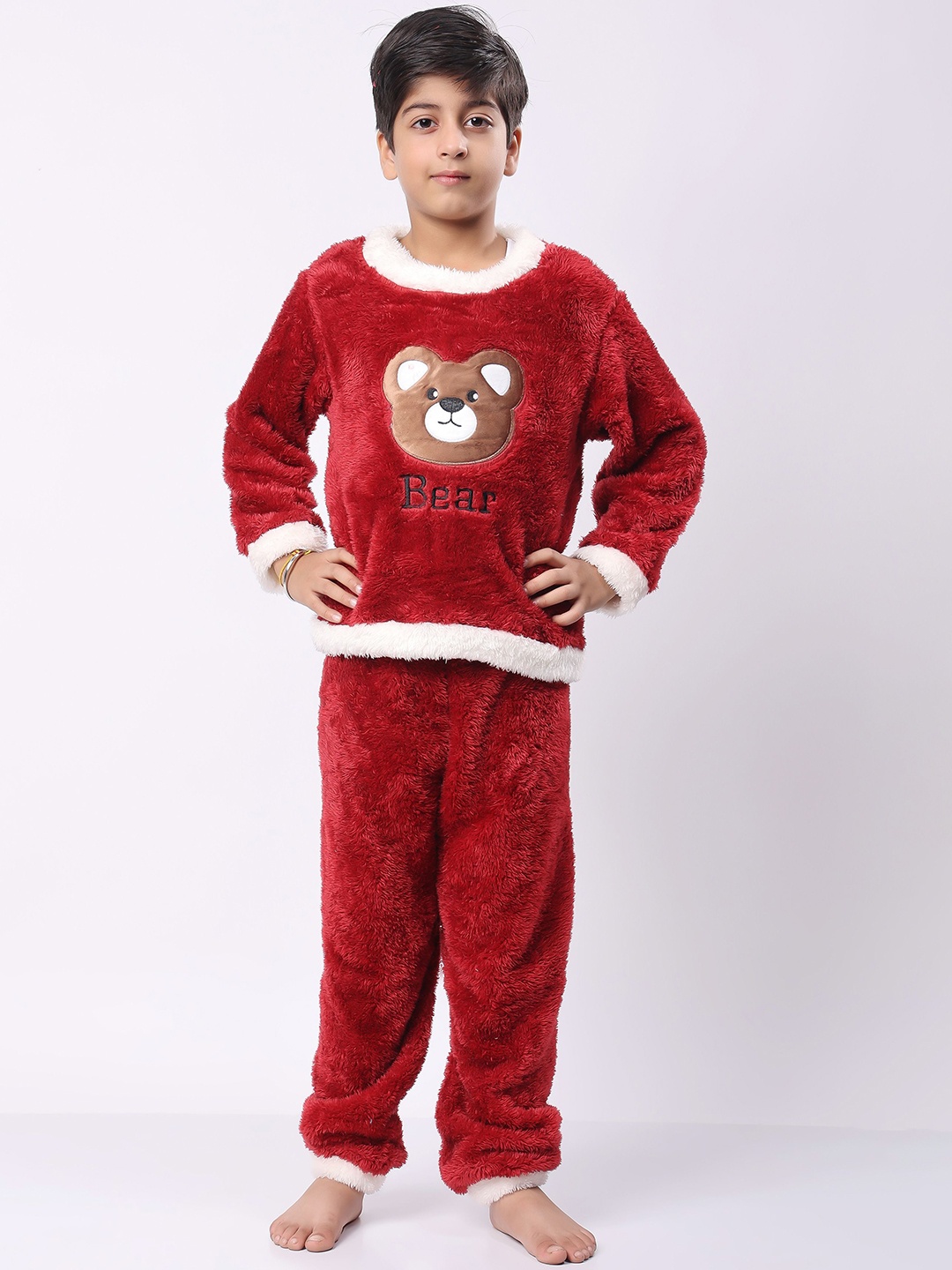 

Lugo Unisex Kids Graphic Printed Night suit, Maroon