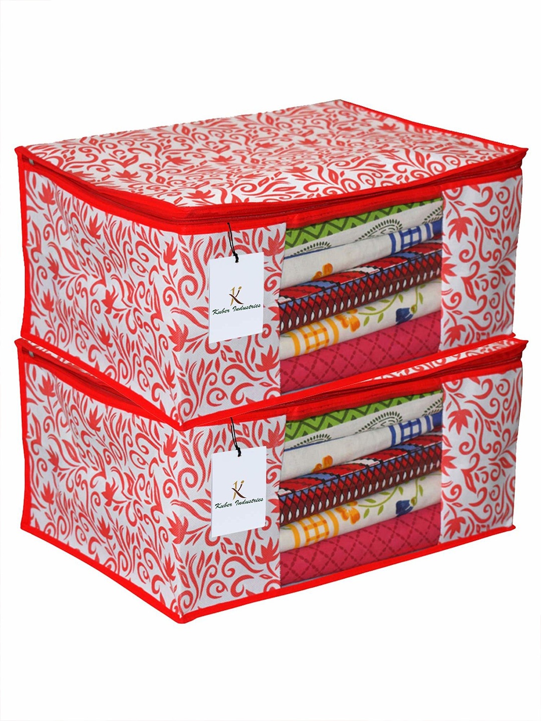 

Kuber Industries Red & White 2 Pieces Printed Multi-Utility Organisers