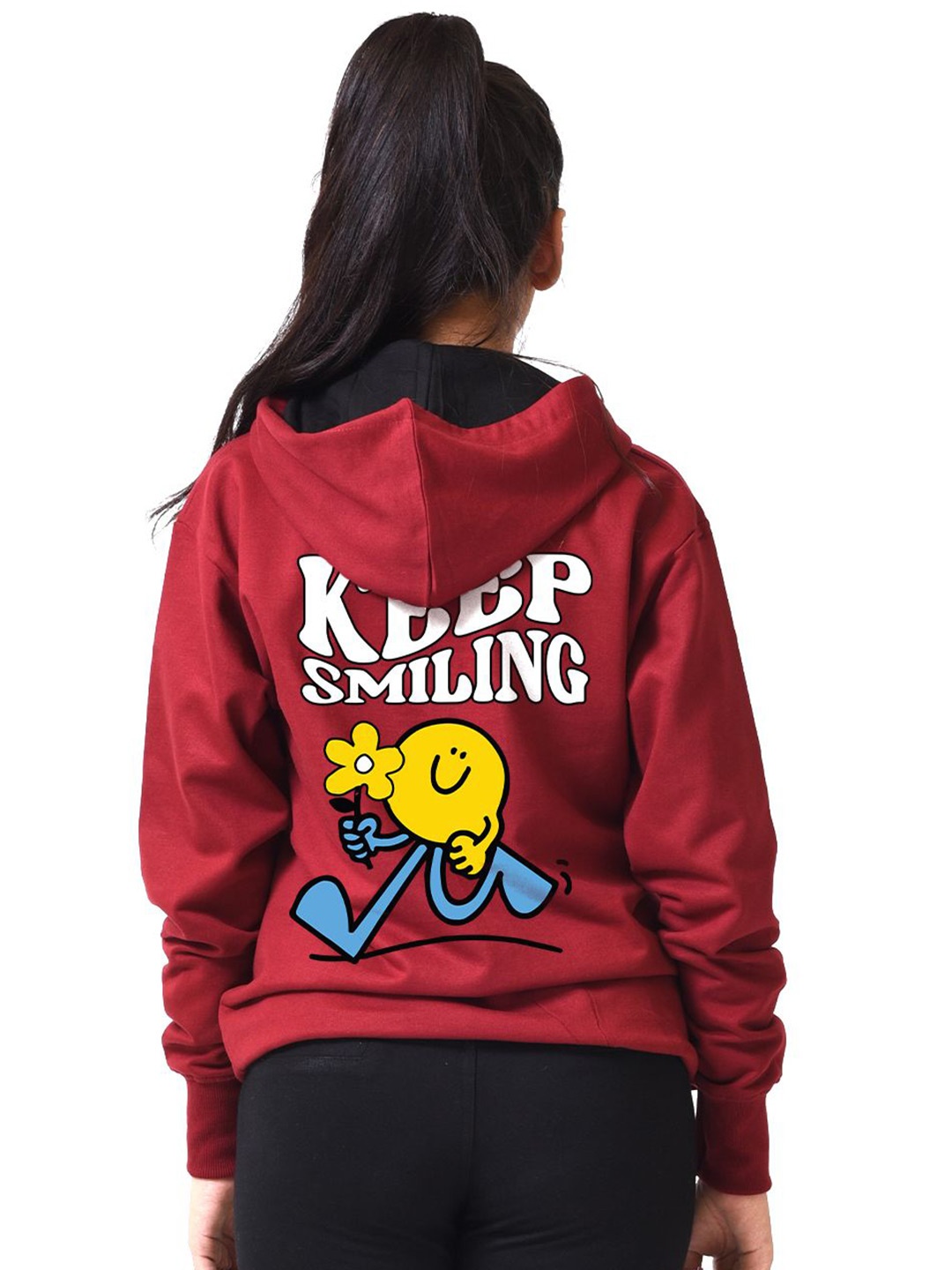 

Bloopers Store Women Printed Hooded Sweatshirt, Maroon