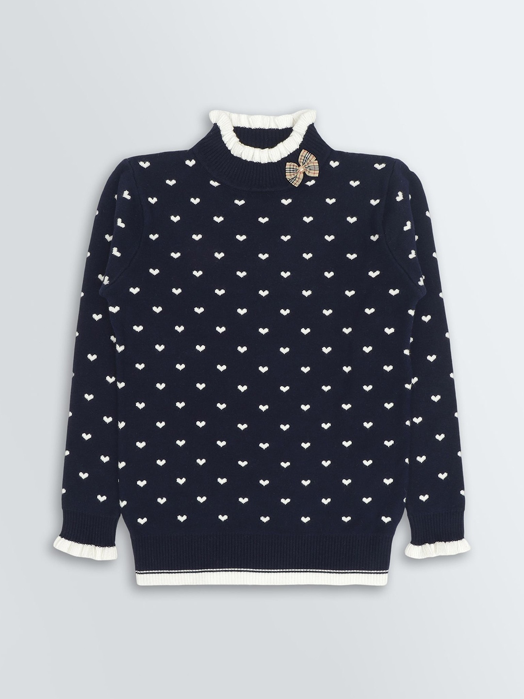 

KNITCO Girls Conversational Embroidered Winterwear Pullover, Navy blue