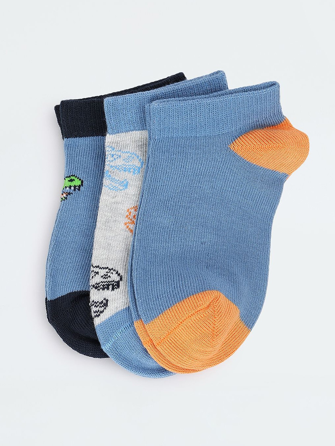 

max Boys Pack of 3 Patterned Ankle-Length Socks, Blue