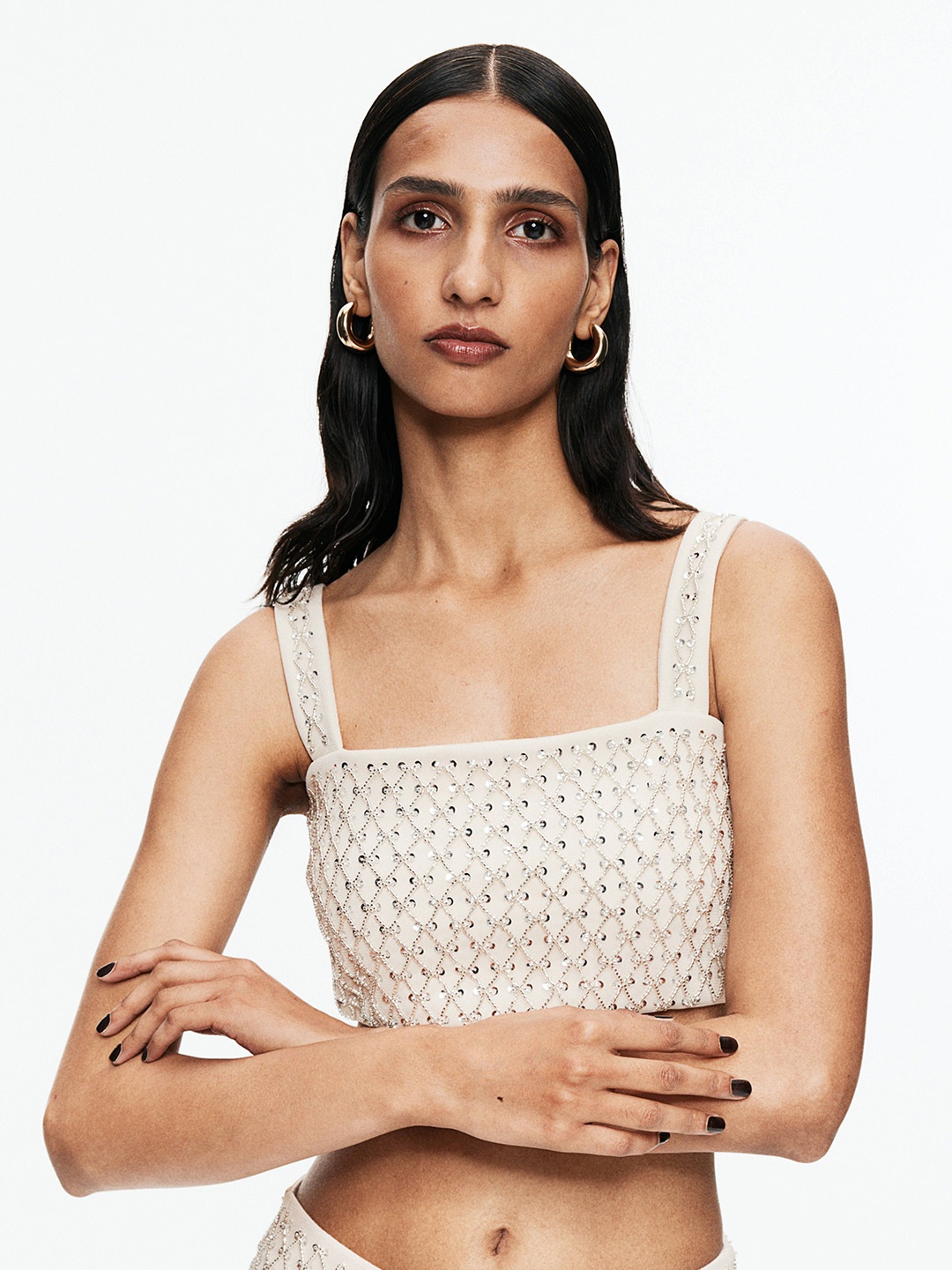 

H&M Women Sequined Bralette Top, Cream