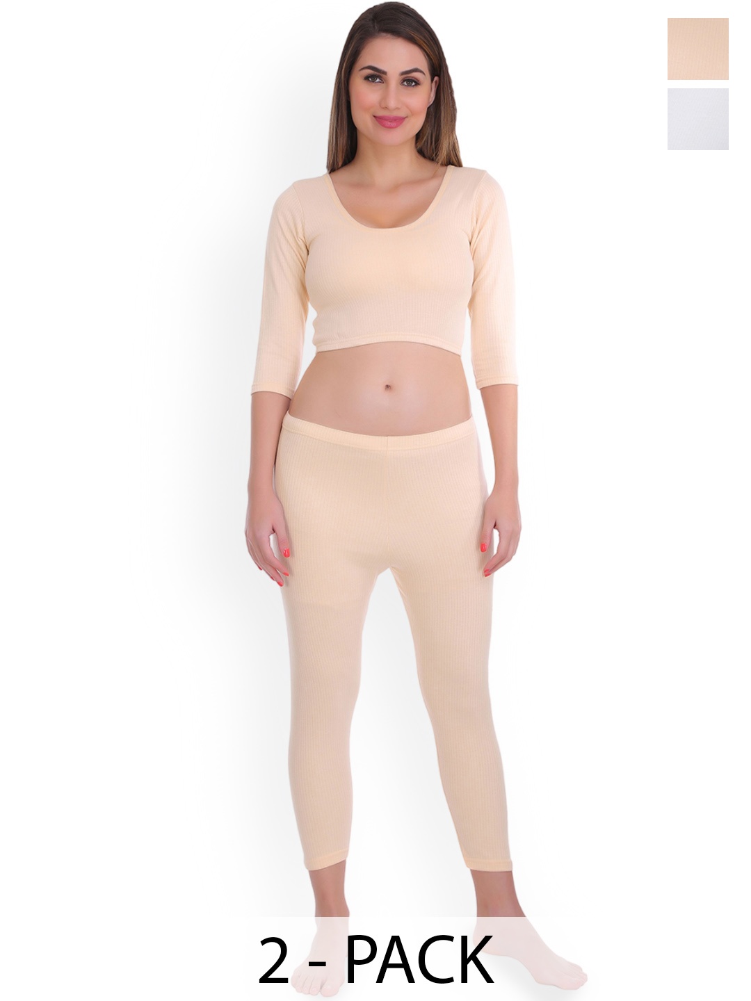 

SELFCARE Women Pack Of 2 Cotton Moisture-Wicking Thermal Set, White