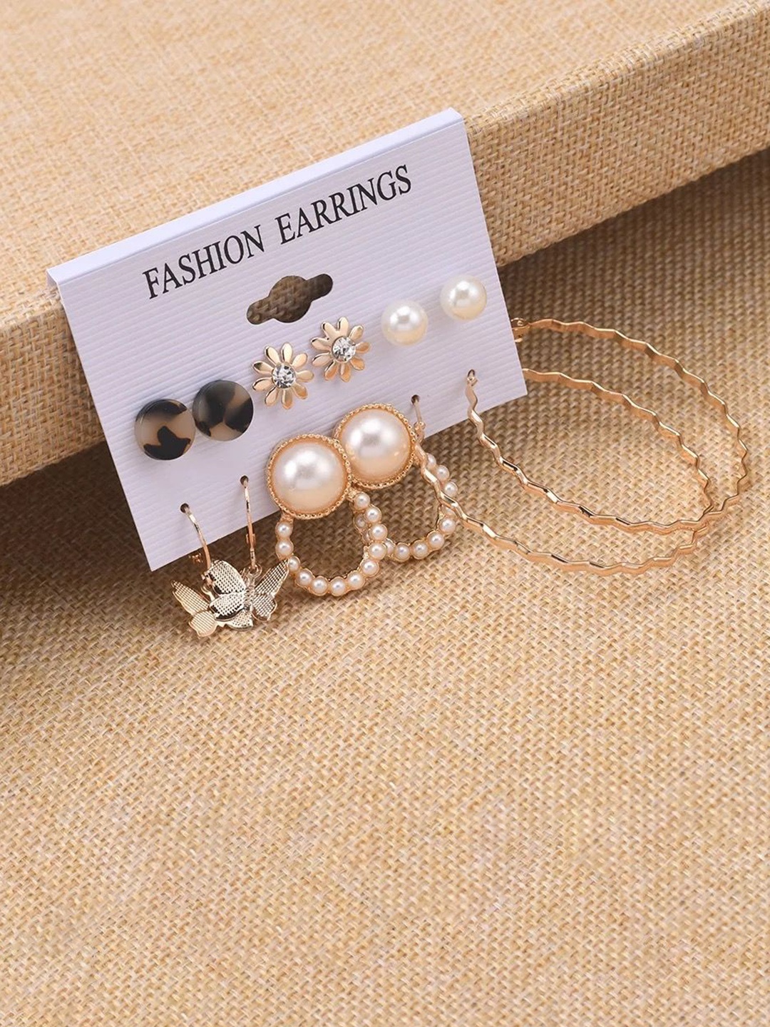 

YU FASHIONS Set Of 6 Gold-Plated Contemporary Rhinestone Studded Drop Earrings