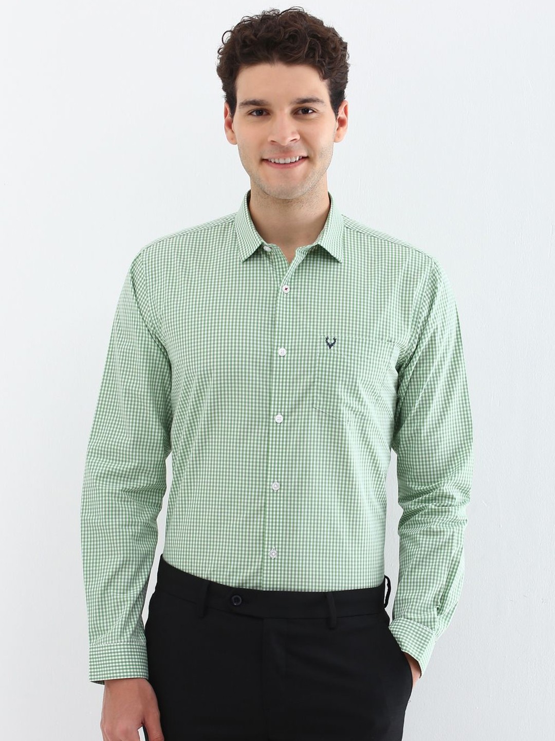 

Allen Solly Men Spread Collar Micro Checked Cotton Slim Fit Formal Shirt, Green