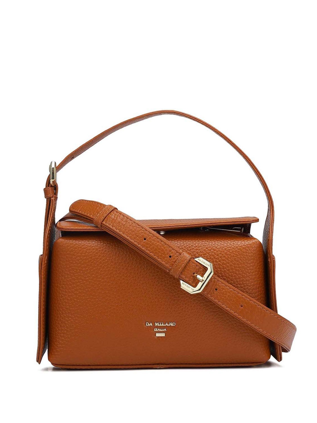 

Da Milano Women Textured Swagger Leather Satchel Bag, Orange