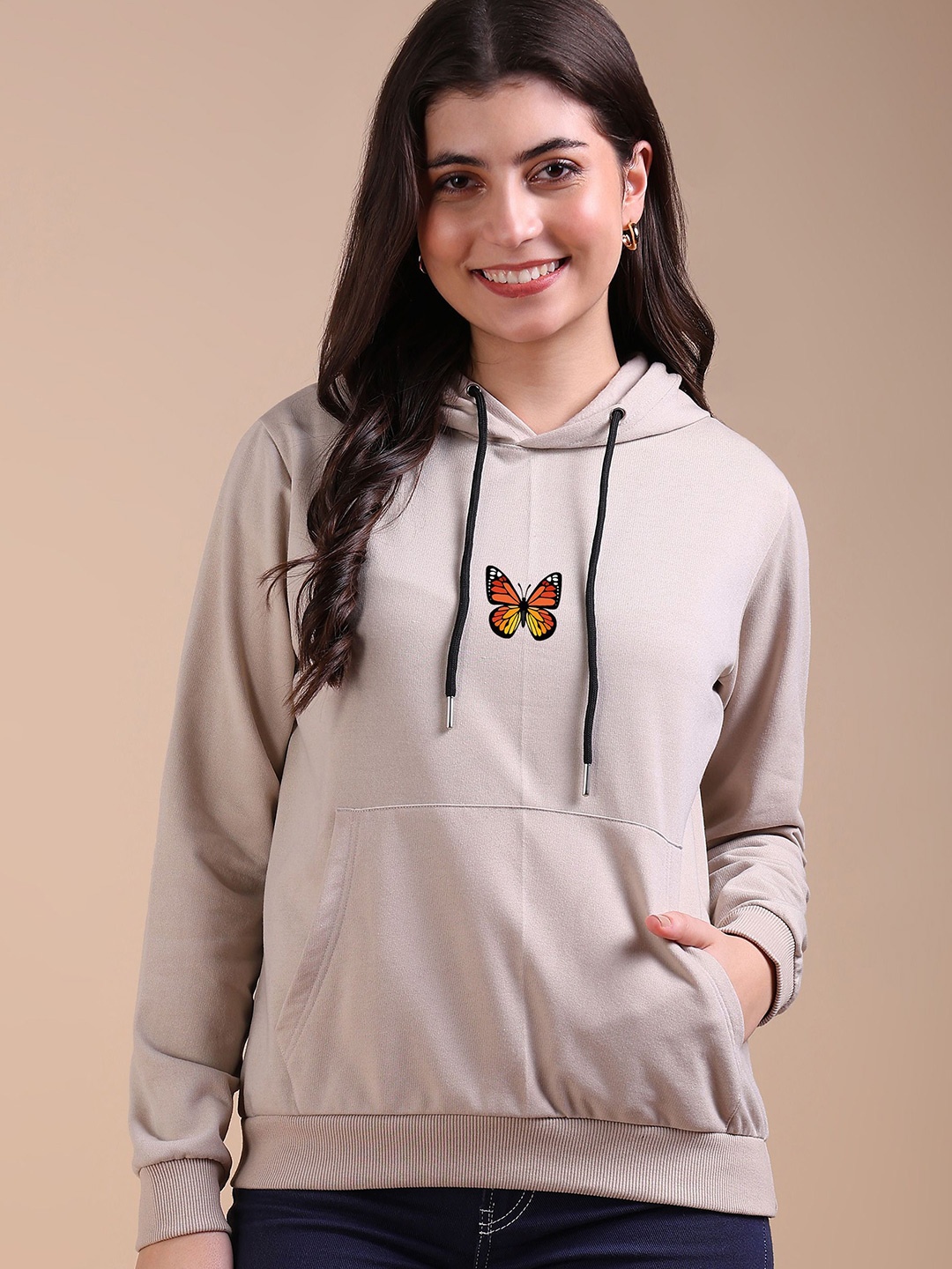 

Adyavastram Women Graphic Printed Hooded Sweatshirt, Grey