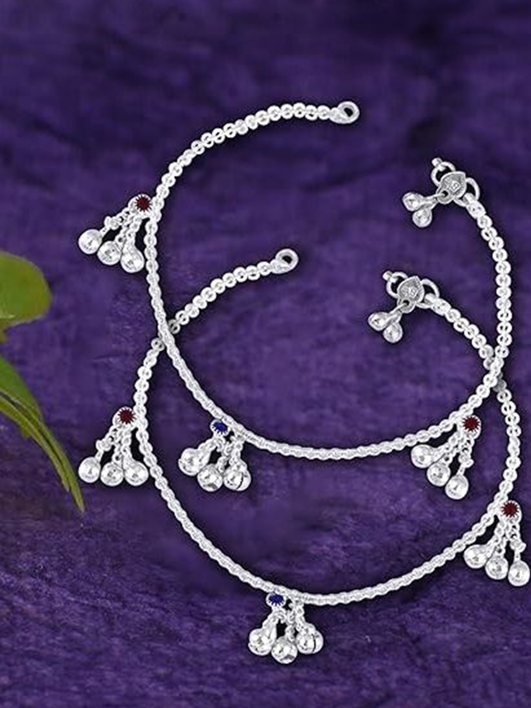 

Lila Set of 2 Silver-Plated Stone Studded Anklets