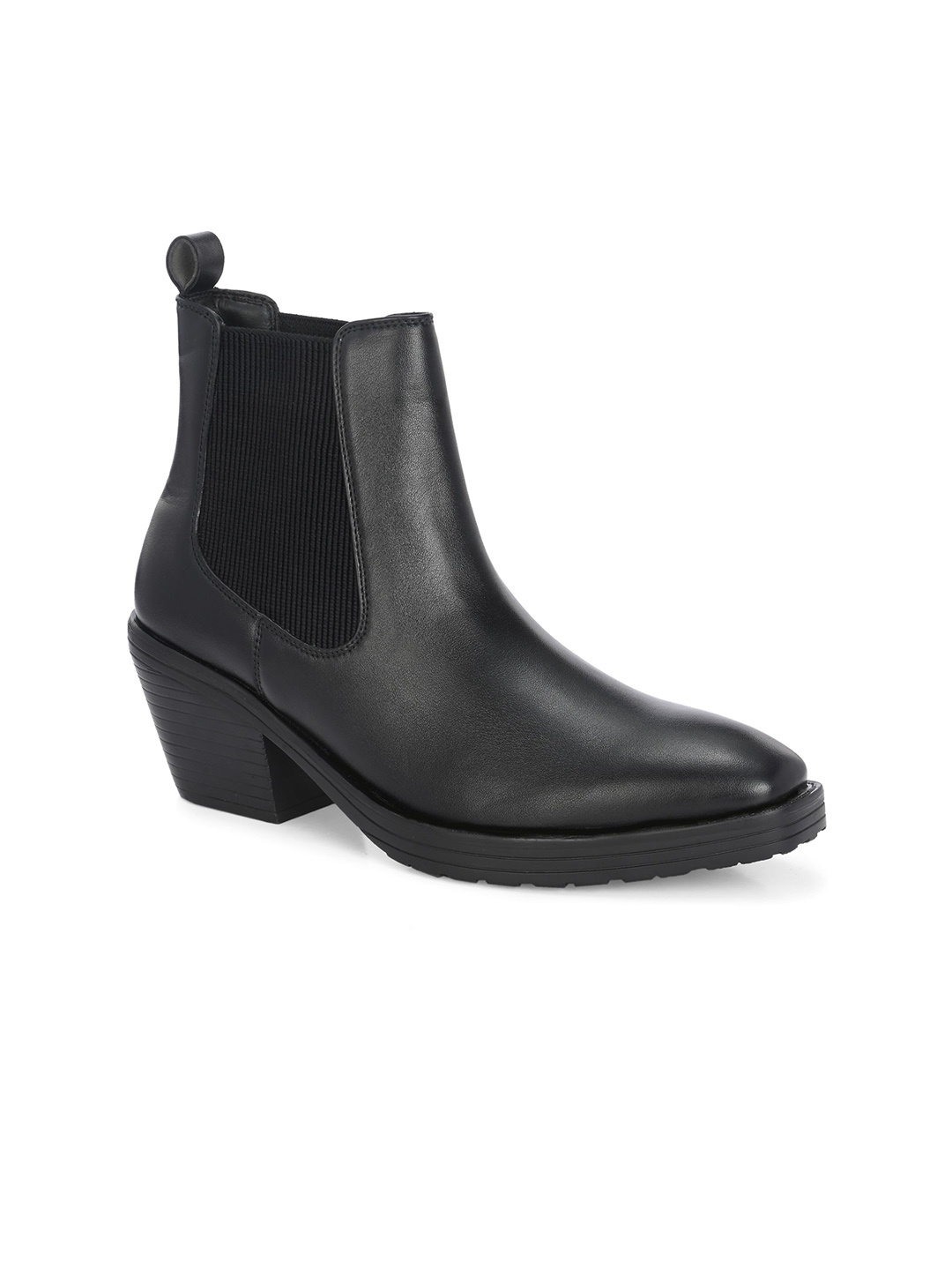 

GARDIN Women Solid Stacked Heel Ankle Chelsea Boots, Black