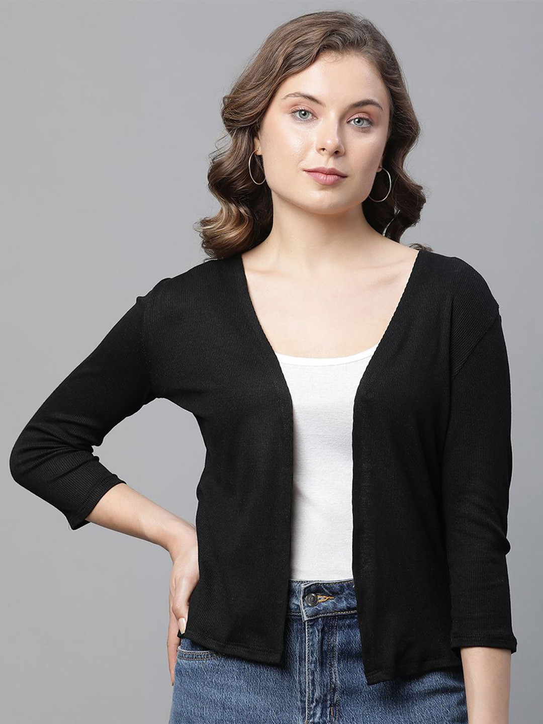 

UnaOne Pack Of 2 Open Front Cotton Shrugs, Black