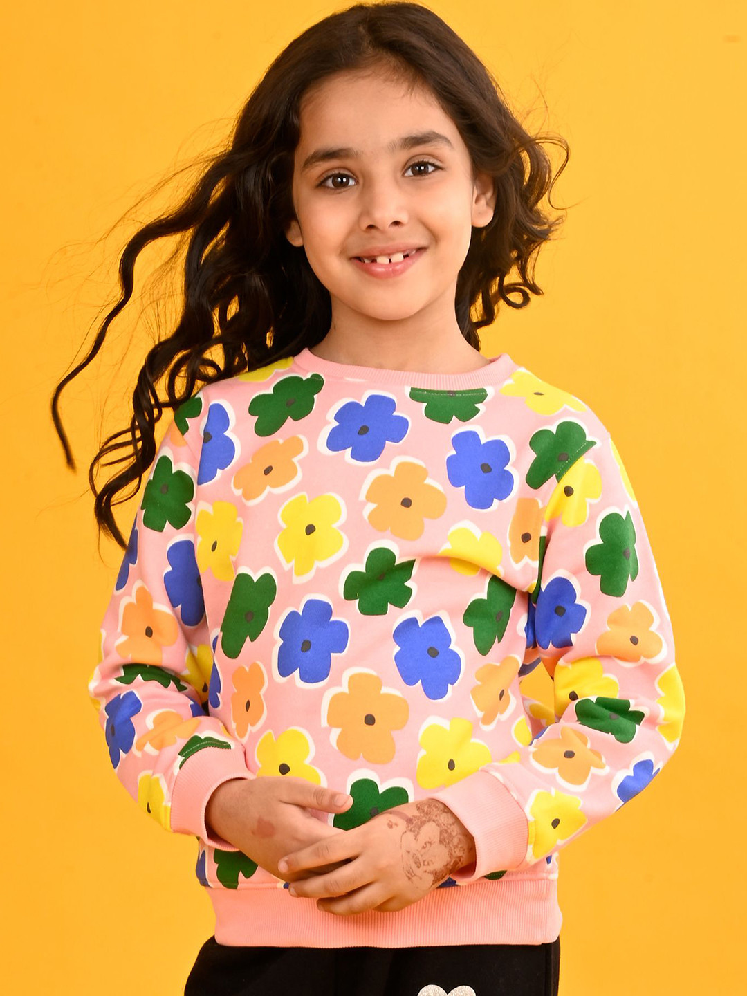 

Anthrilo Girls Floral Printed Sweatshirt, Pink