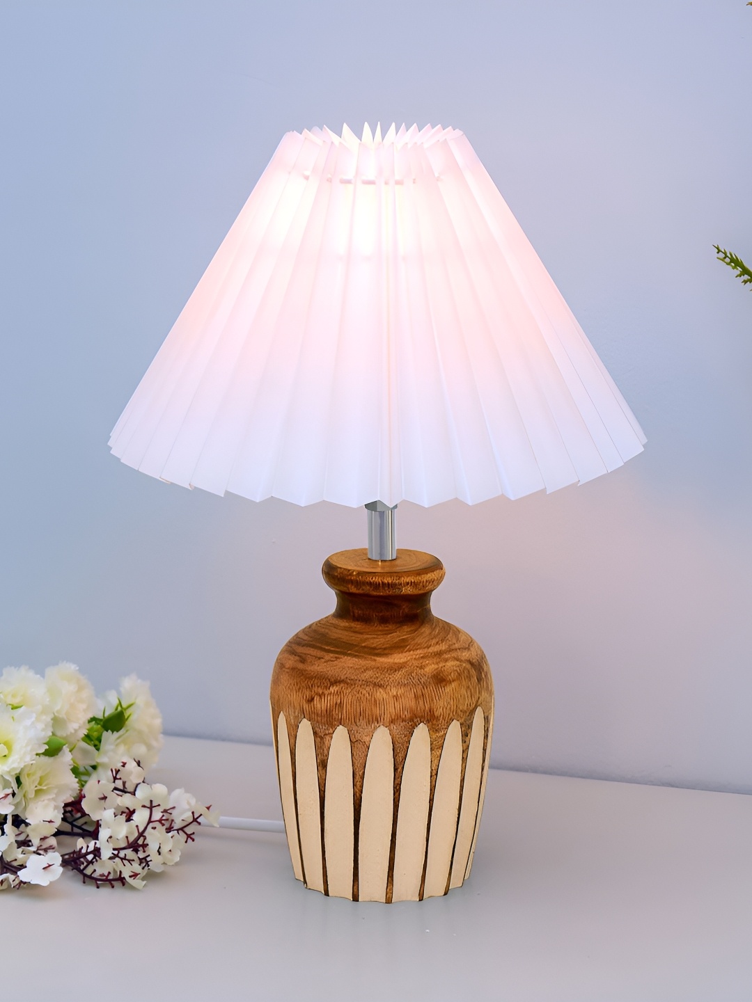 

Homesake White and Brown Wooden Contemporary Frusturical Shaped Table Lamp