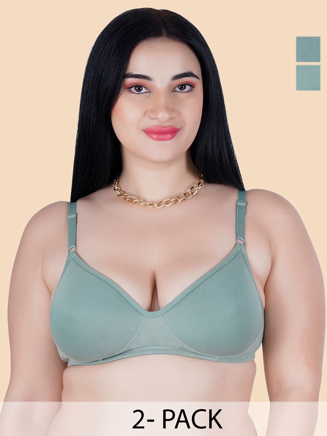 

KOMLI Pack Of 2 Full Coverage Lightly Padded Seamless T-Shirt Bra, Green