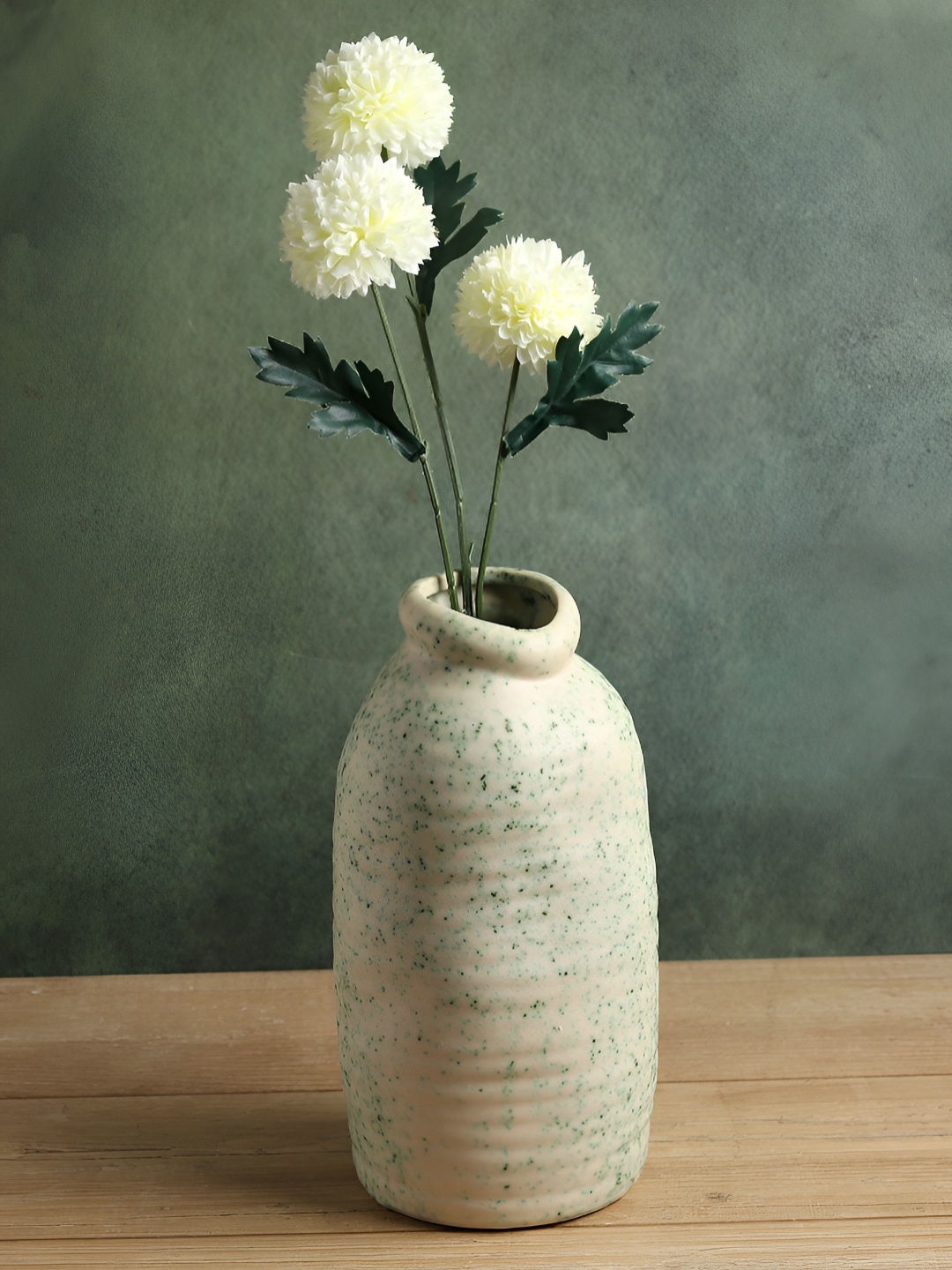 

HABERE INDIA Green & White Ceramic Flower Vase