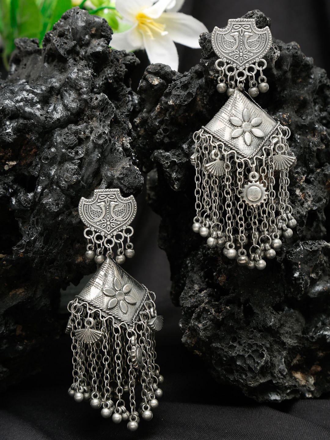 

YouBella Silver-Plated Dome Shaped Jhumkas