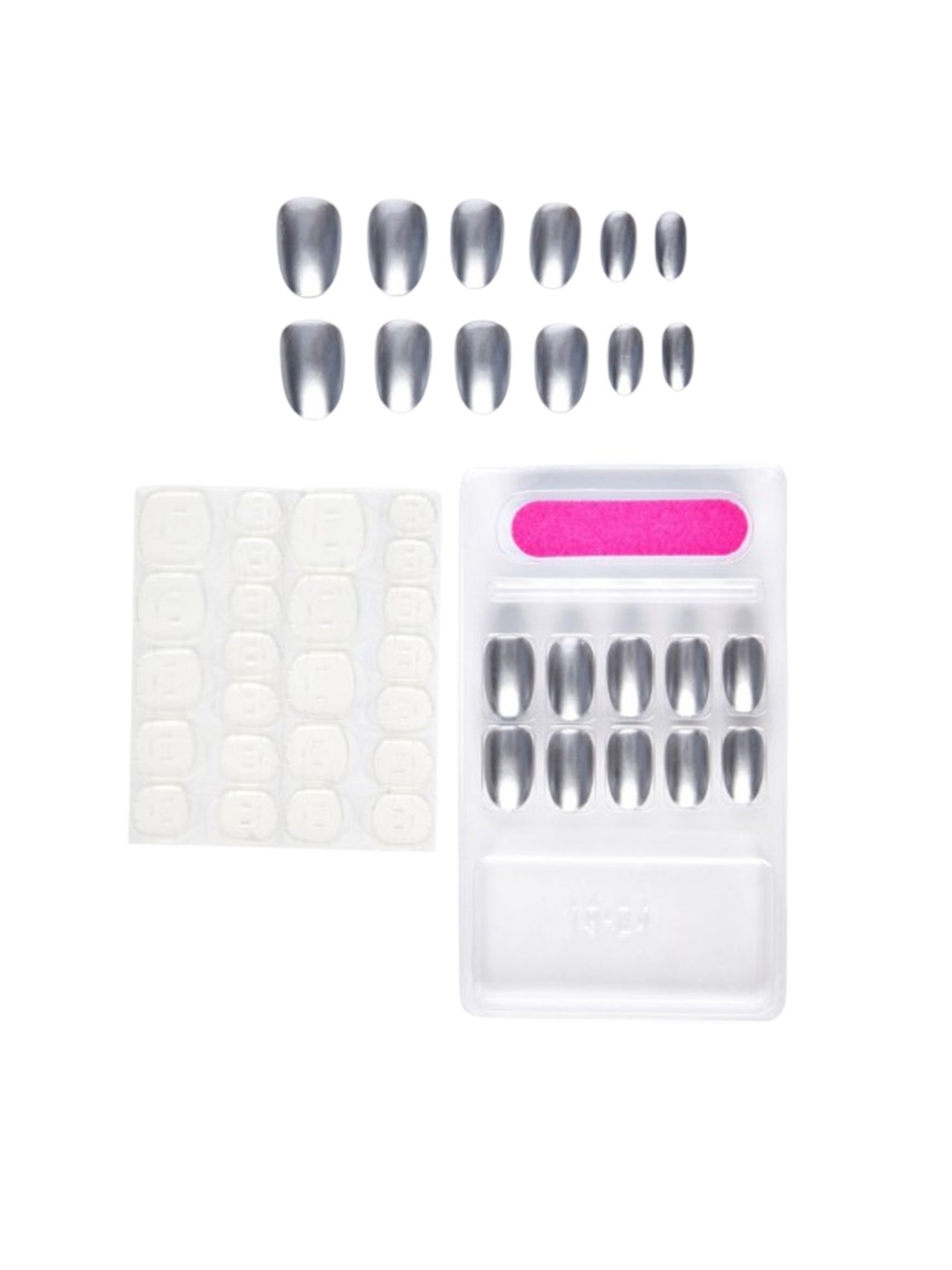 

FEELHIGH Set Of 24 Reusable Press On Metallic Nails - Silver
