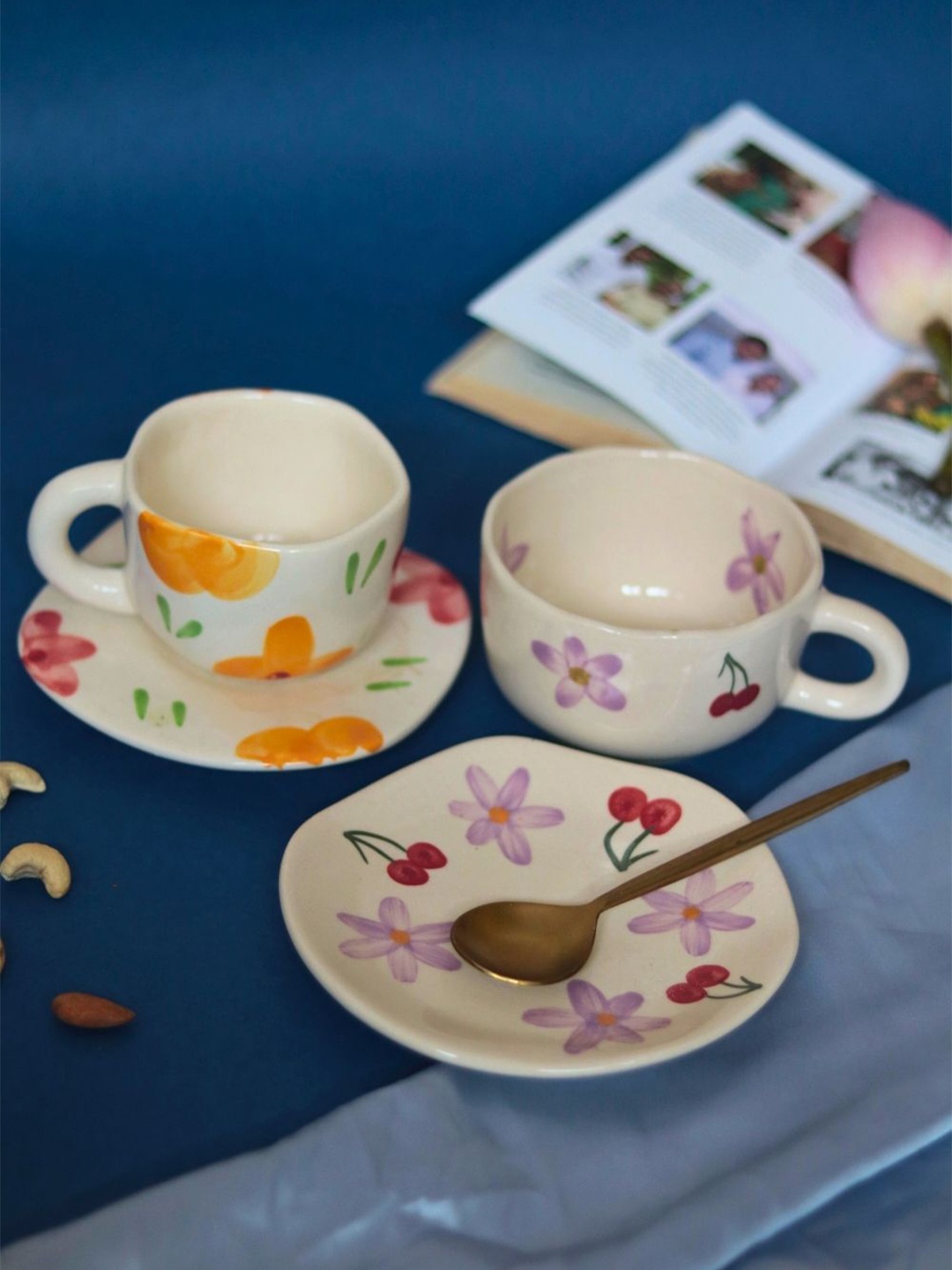 

WEAVING HOMES White & Purple 2 Pieces Cup and Saucer