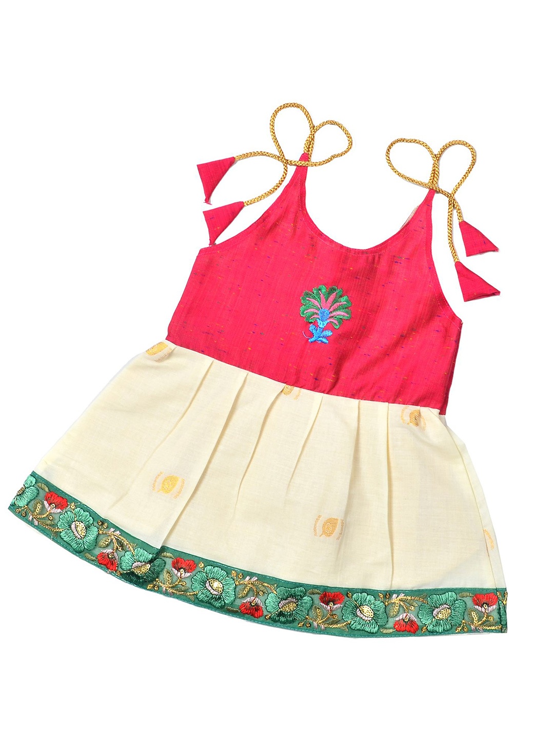 

BAESD Girls Kerala Onam Fit and Flare Cotton Dress, Pink