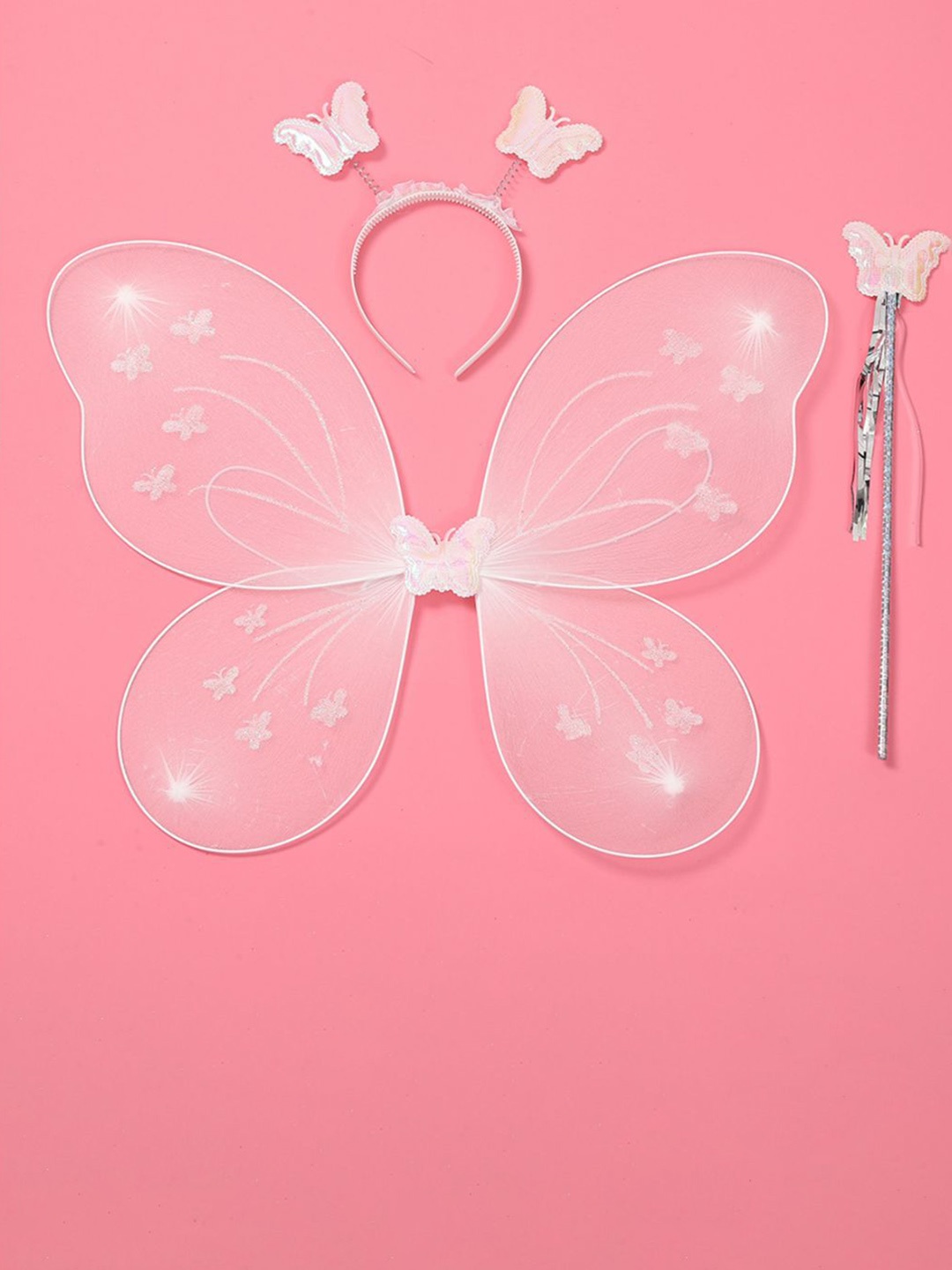 

Babymoon Kids Set of 3 Kids Butterfly Fairy Wings With Hairband & Wand Baby Photography, White