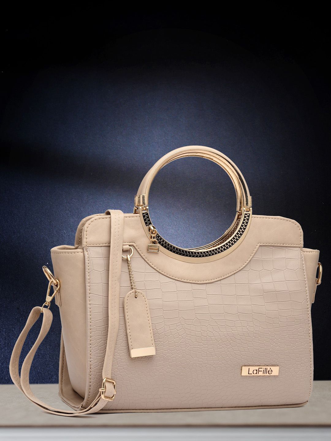 

LaFille Women Textured Structured Handheld Bag, Beige