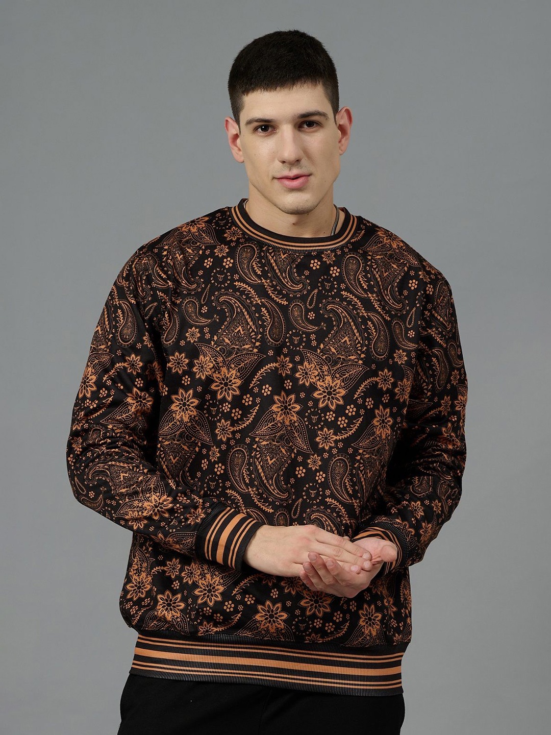 

GO DEVIL Men Floral Printed Winter Sweatshirt, Black