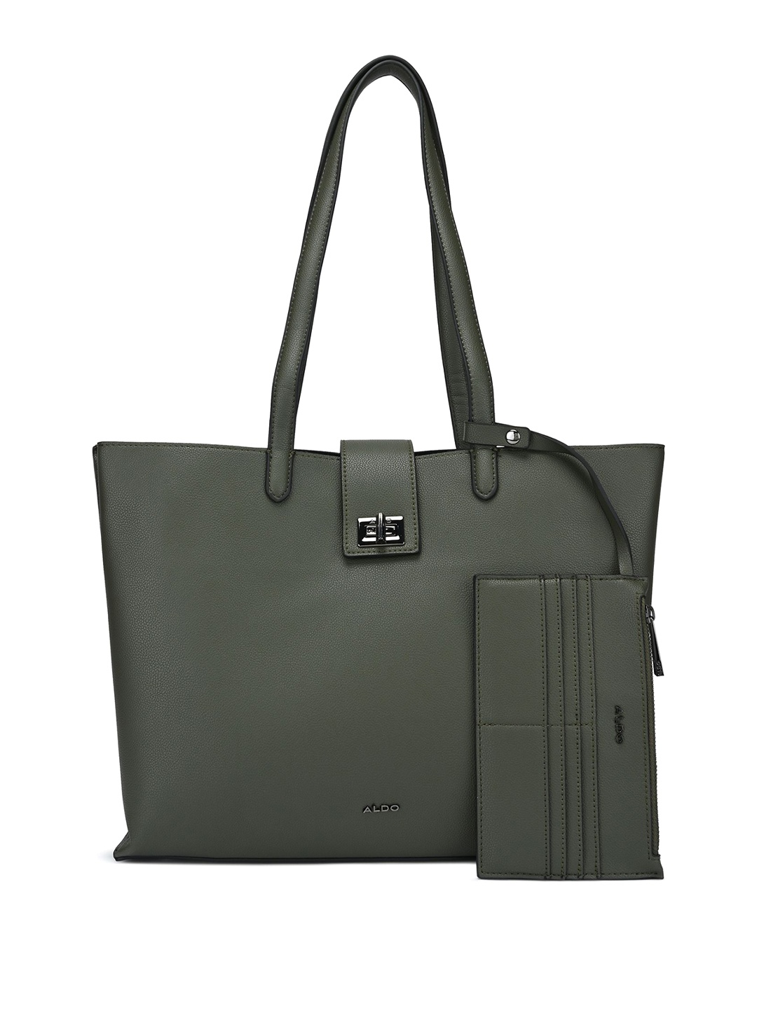 

ALDO Women Textured Solid Structured Tote Bag With Pouch, Green