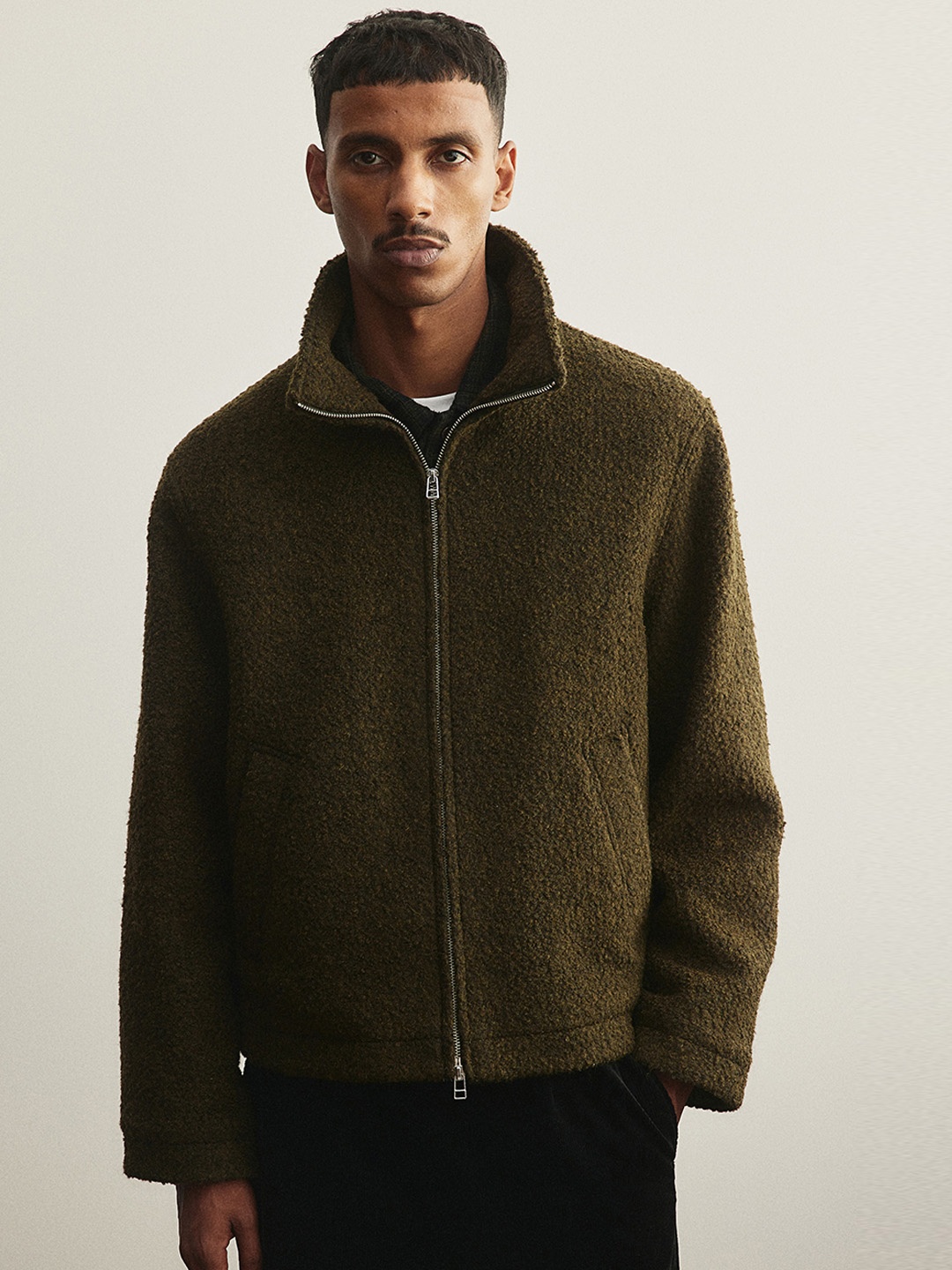 

H&M Wool-Blend Boucl Jacket, Green