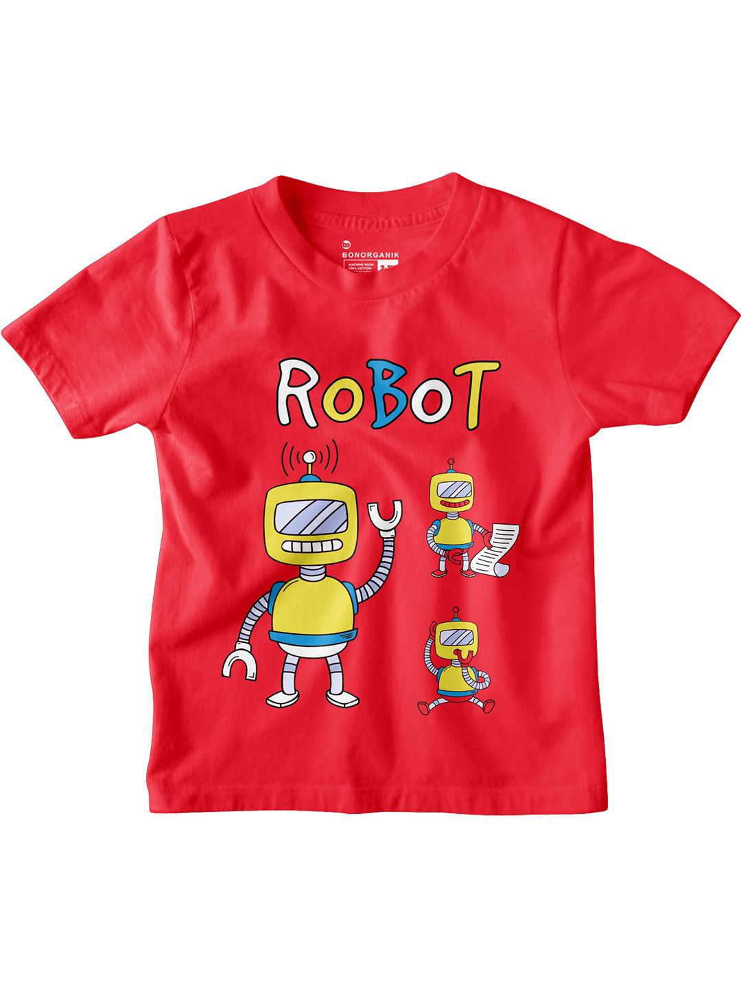 

BonOrganik Boys Graphic Printed Round Neck Cotton T-shirt, Red