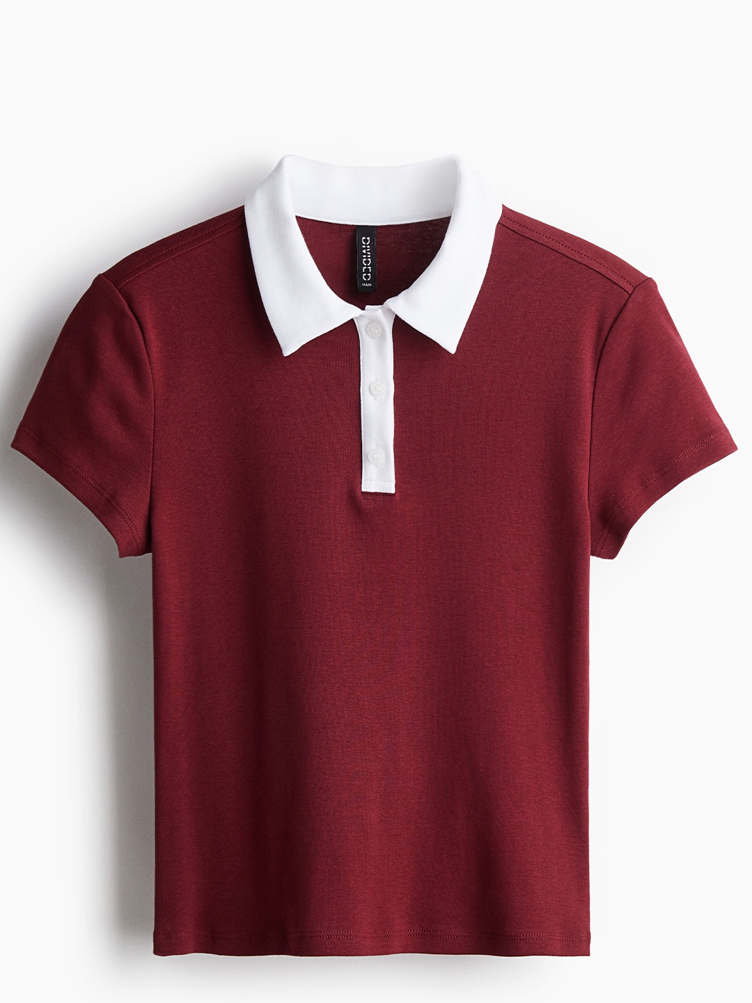 

H&M Women Cropped Polo Shirt, Red