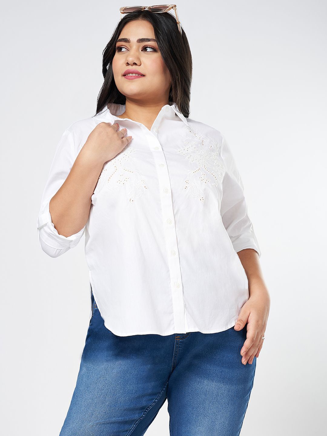 

Honey Curvytude by Pantaloons Women Plus Size Cotton Shirt Style Top, White