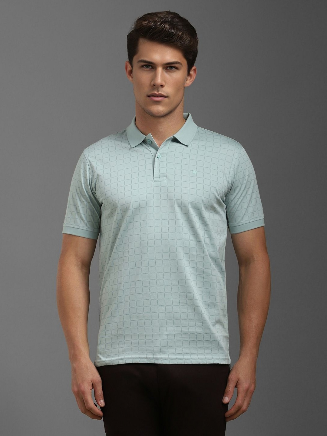 

Louis Philippe Men Checked Polo Collar Cotton T-shirt, Green
