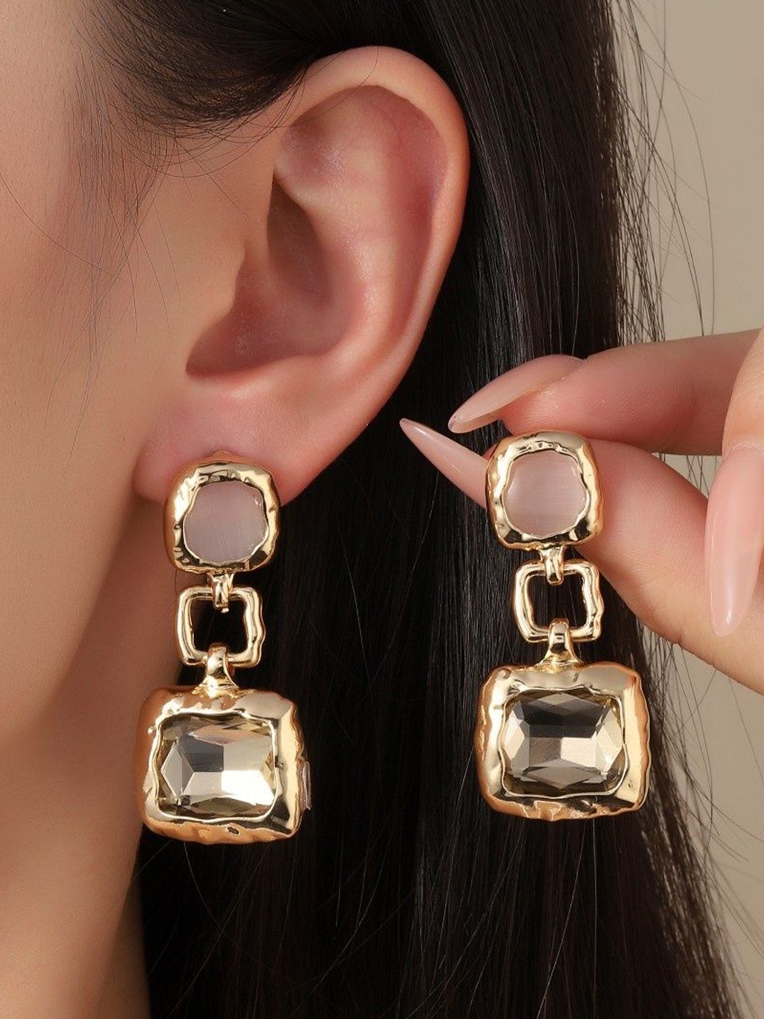 

SALTY Contemporary Stone Studded Drop Earrings, Gold