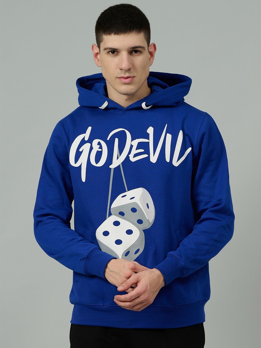 

GO DEVIL Men Printed Hooded Sweatshirt, Blue