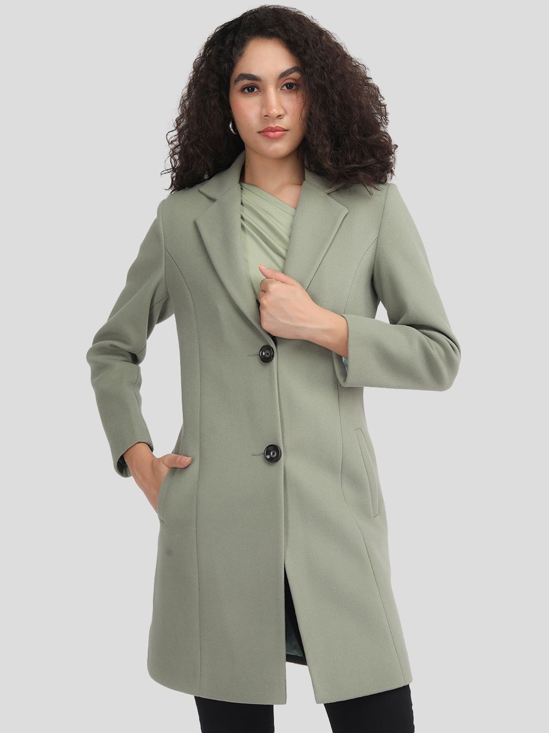 

Plagg Women Cotton Single-Breasted Winter Overcoat, Green