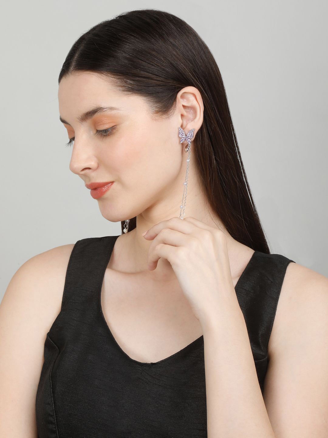 

YouBella Silver-Plated Stone Studded Drop Earrings