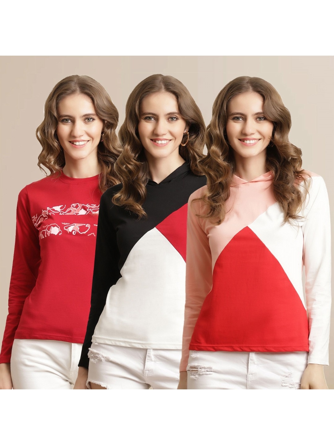 

Metronaut Women Pack Of 3 Colourblocked Round Neck Cotton T-shirts, Black