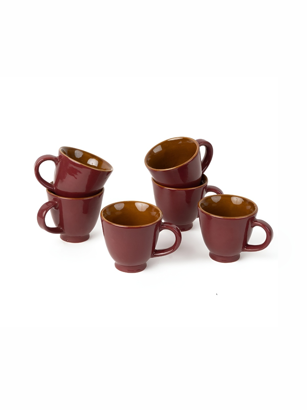 

BODHI HOUSE Burgundy 6 Pieces Ceramic Glossy Cups 180 ml each