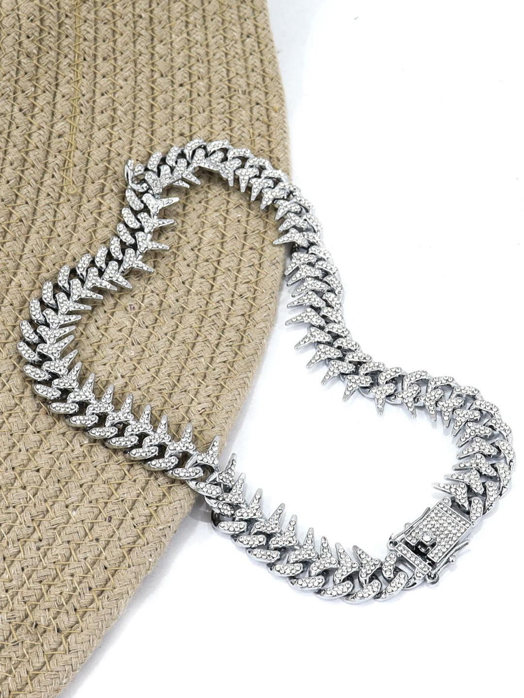 

Krelin Men Stainless Steel Stone Studded Chain, Silver
