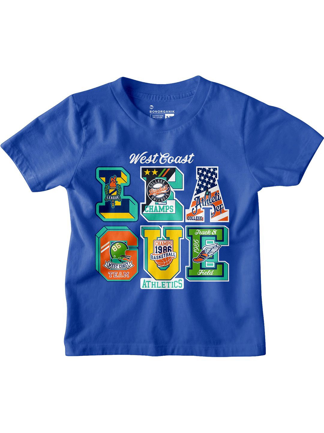 

BonOrganik Boys Graphic Printed Round Neck Cotton T-shirt, Blue