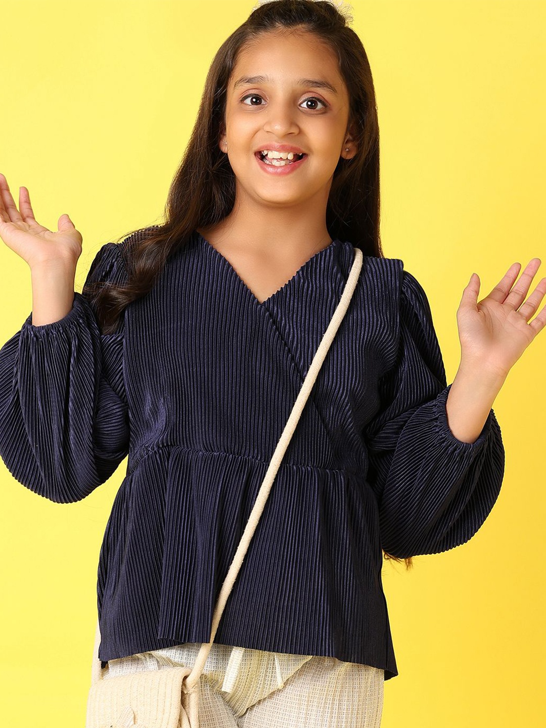 

V-Mart Girls Vertical Stripes Striped Cotton Wrap Top, Navy blue