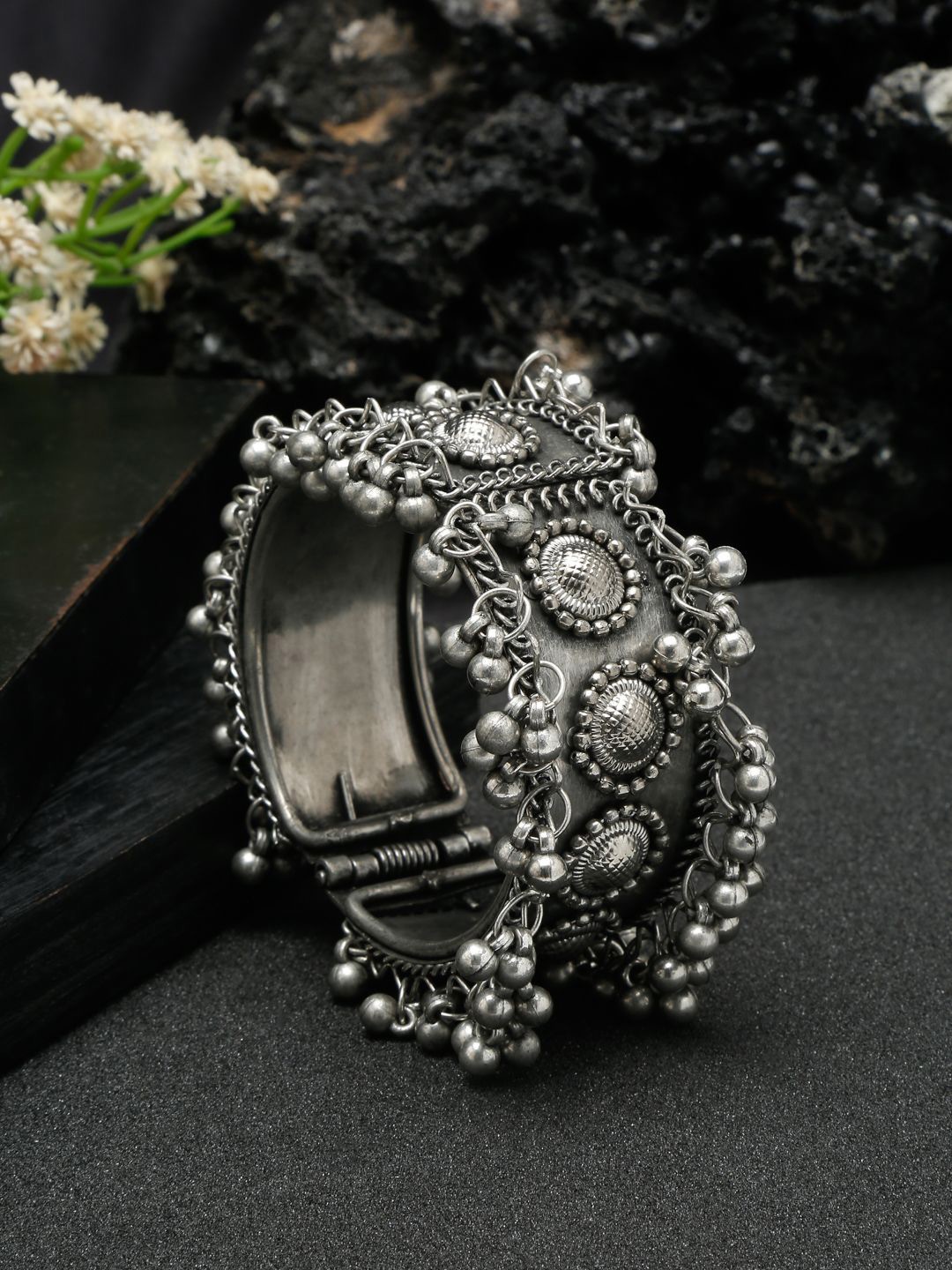 

YouBella Oxidised Silver-Plated Beaded Kada Bracelet