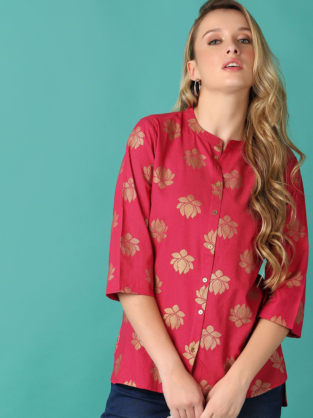 

V-Mart Women Floral Printed Shirt Style Top, Fuchsia