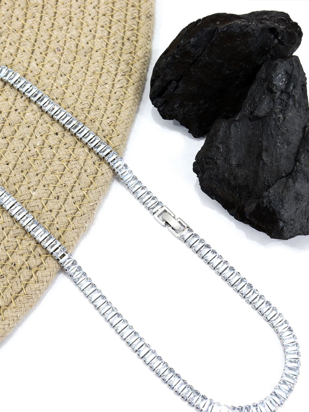 

VAGHBHATT Silver-Plated Stainless Steel Stone-Studded Antique Chain