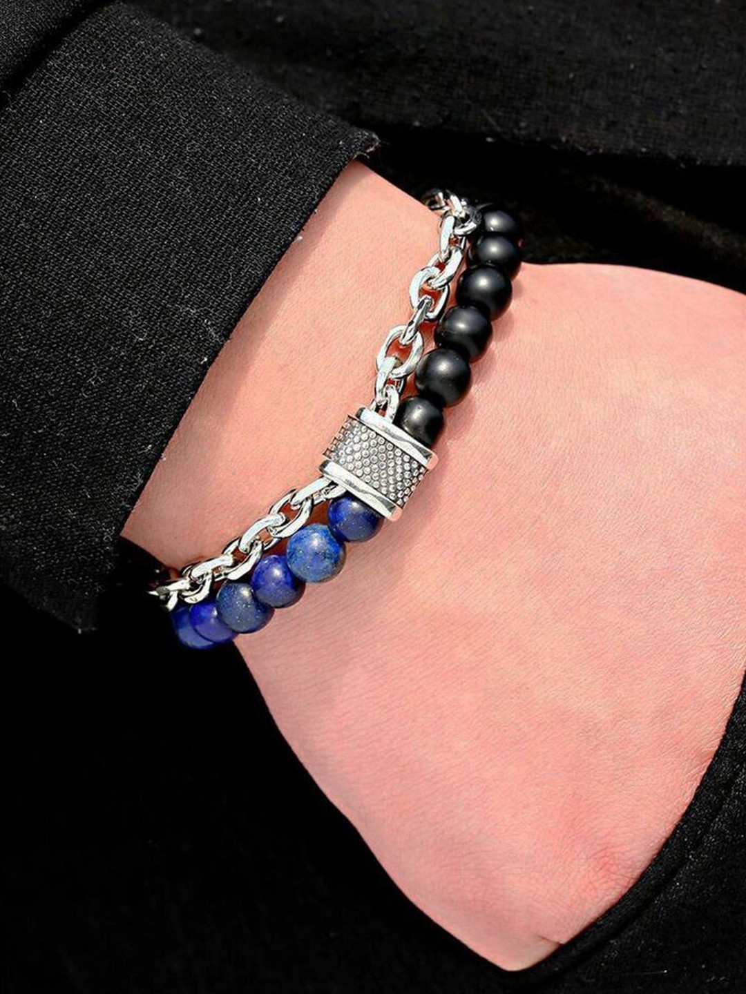 

Designs & You Men Silver-Plated Beaded Wraparound Bracelet, Blue