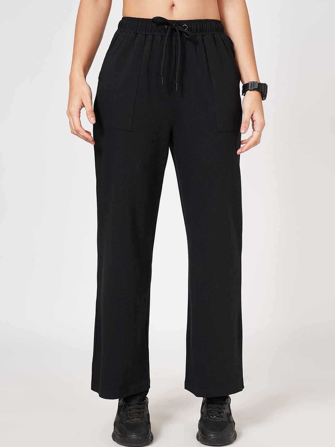 

Ajile by Pantaloons Women Mid-Rise Pure Cotton Track Pants, Black