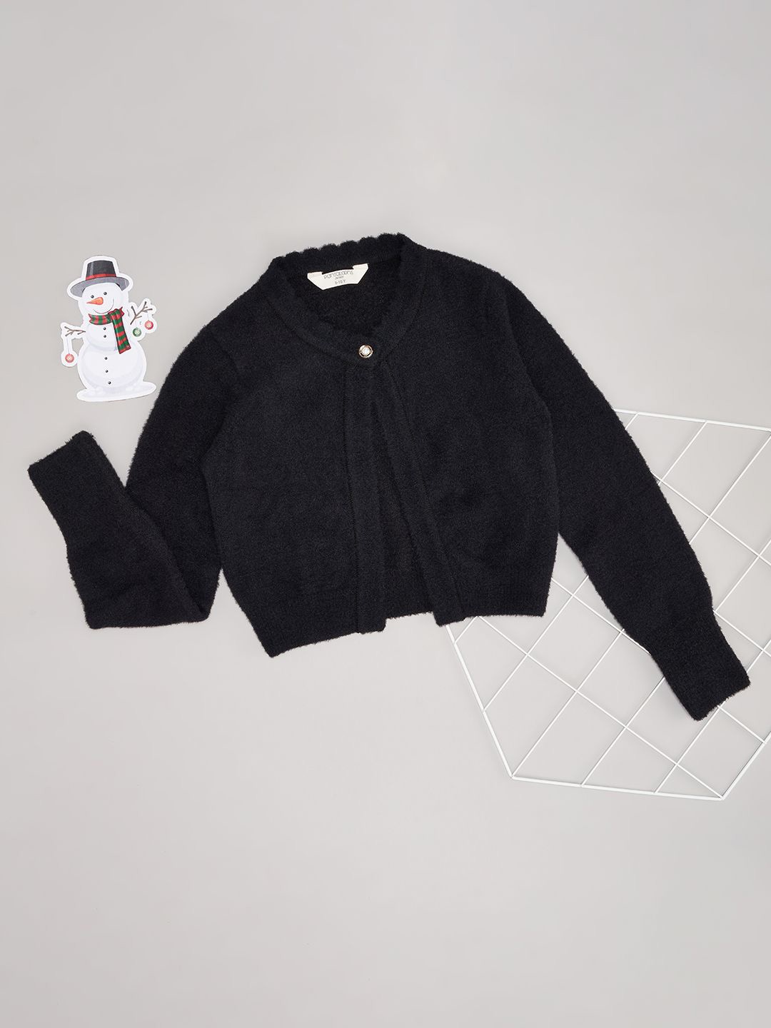 

Pantaloons Junior Girls Round Neck Front-Open Crop Sweaters, Black
