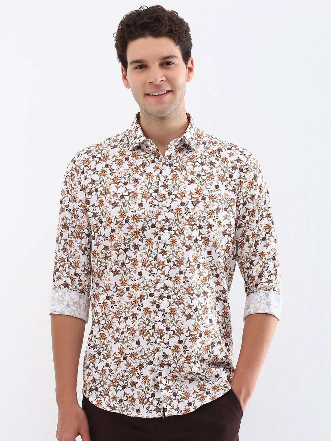 

Allen Solly Men Classic Spread Collar Floral Printed Cotton Slim Fit Casual Shirt, Off white
