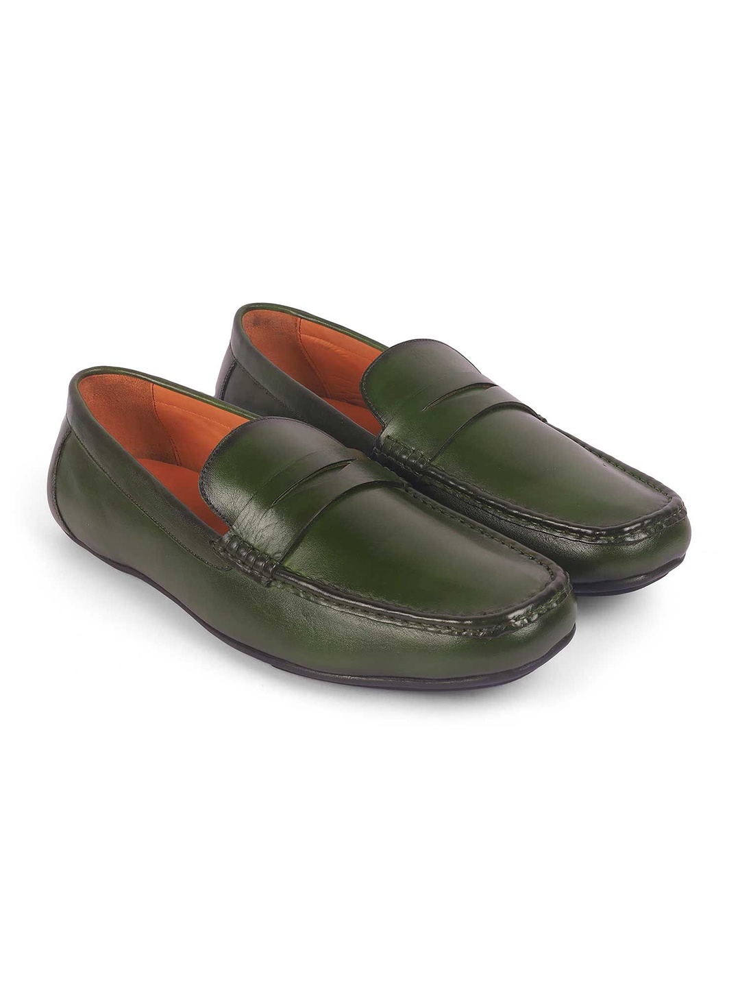 

Tresmode Men Leather Slip-On Loafers, Green